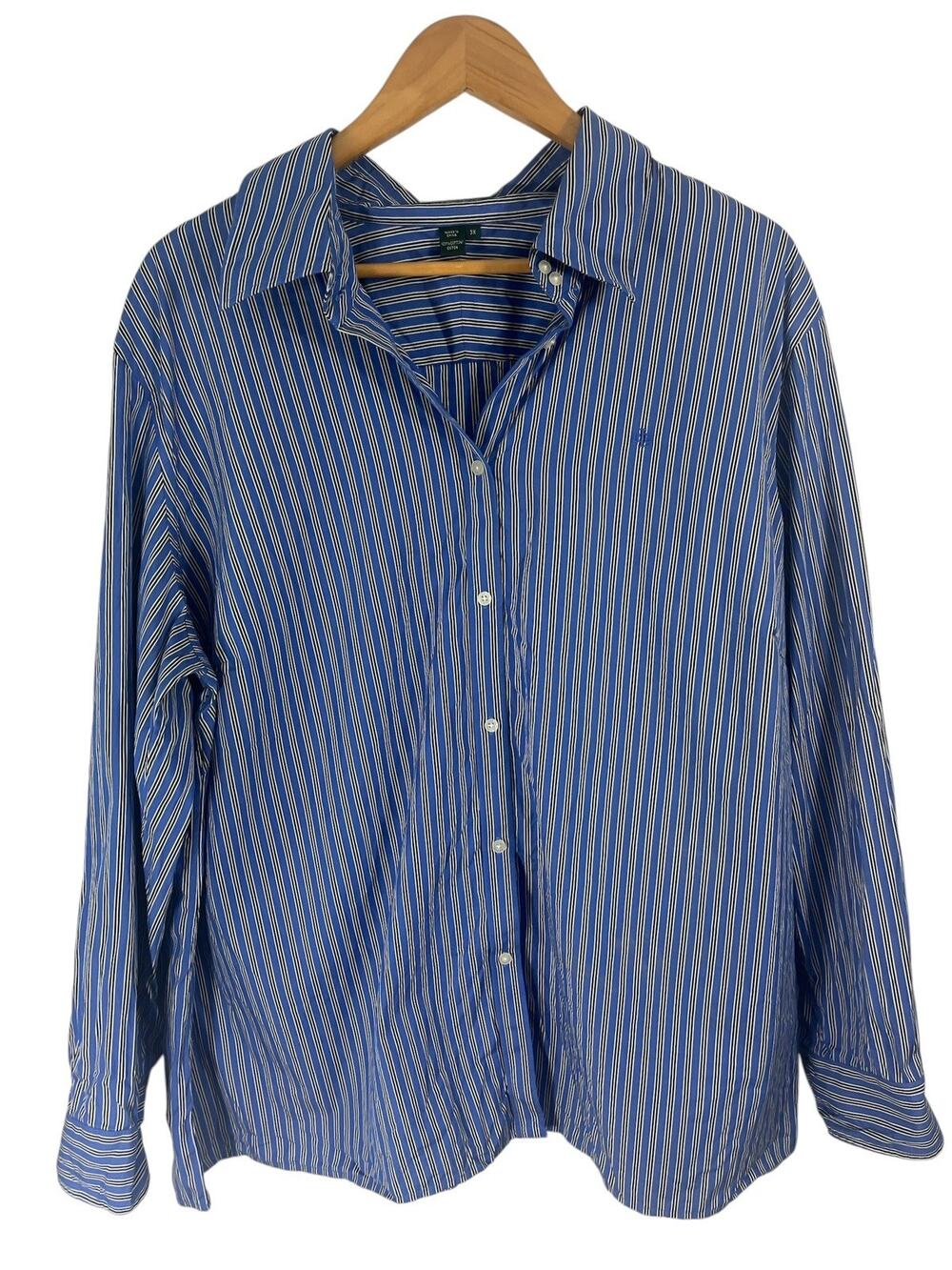 Ralph Lauren Womens 3xl Blue Monogram Dress Shirt Button Down Striped Old Money